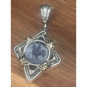 Beautiful Sterling Silver And 18k Gold Etched Pendant